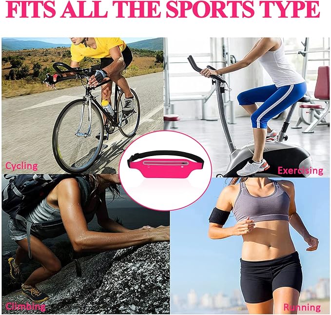 Fanny Packs for Women,Waterproof Fanny Pack for Men,Adjustable Running Belt Waist Pack Slim Expandable Pocket Belt,iPhone Running Holder Cell Phone Elastic Waist Pouch Bag for Galaxy Pink