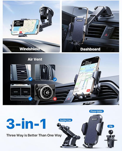 andobil Car Phone Holder, 2026 Military-Grade 89lbs Strongest Suction Phone Holders for Your Car Dashboard/Windshield/Vent Easy Clamp Cellphone Holder Truck Stand for iPhone 17 16 15 Pro Max, Blue
