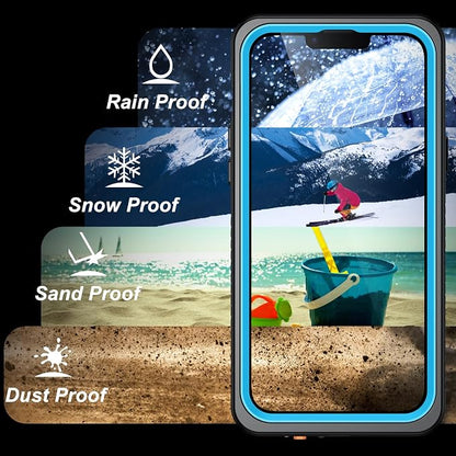 SPIDERCASE Magnetic for iPhone 13 Pro Max Case Waterproof,Built-in Screen & Camera Lens Protector[IP68 Underwater] [Military Grade Shockproof] Full Body Protection Phone Case,Blue/Clear
