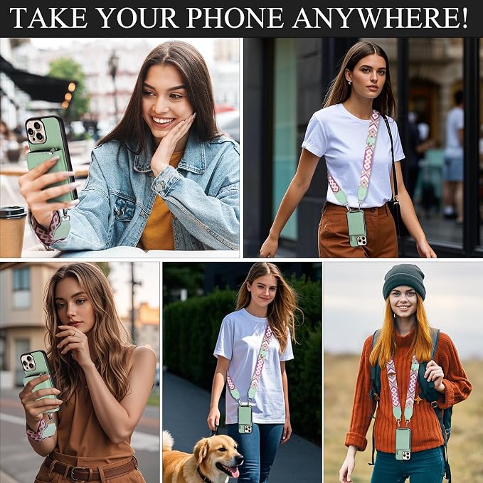 XANGNIER Wallet Case for iPhone 15 Pro Max, RFID Blocking PU Leather Crossbody Phone Purse with Card Holder, Zipper Pocket, Wrist Strap & Adjustable Lanyard for Women 6.7" 5G, Green