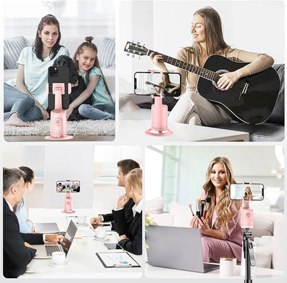 Auto Tracking Phone Holder, Auto Face Tracking Tripod, Portable All-in-one Smart Selfie Stick 360 Rotation Fast Face & Object Tracking Cameraman Robot Mount for Phone Video Vlog Live Streaming(Pink)