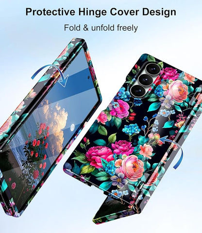 Btscase for Samsung Galaxy Z Fold 7 Case,Built in Front Screen Protector,Gold Glitter Marble Pattern Hard PC Slim Shockproof Full Body Drop Protective Case for Galaxy Z Fold 7 5G, Green