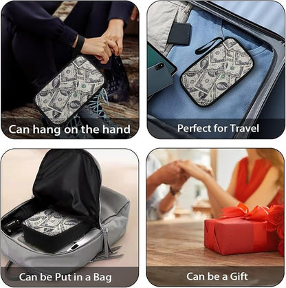 Dollar Print Electronics Organizer Waterproof Cable Organizer Bag, Shockproof Cord Storage Bag, Travel Essentials for Electronics Items/USB/SD/Charger