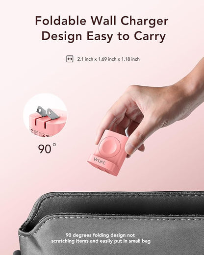 VRURC Charger for iPhone & Apple Watch, 20W USB C Fast Charging Block, 3-in-1 Compact Travel Adapter with 2 Port for iPhone 17/16/15/14/13, Wireless Magnetic for iWatch SE/11/10/9/8/7/6/5/4-Pink