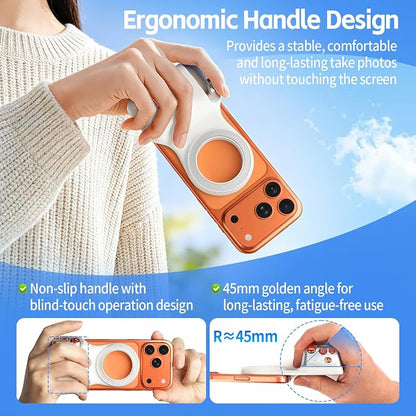 Magnetic Phone Camera Grip,Smartphone Shooting Holder, Selfie Handle Fun Shot Magnetic Grip for iPhone & Android with Wireless Shutter Button, Creator Kit for TikTok/Selfies/Photography/Video