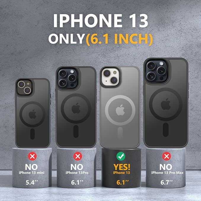 MOCCA Strong Magnetic for iPhone 13 Case, [Compatible with Magsafe][Screen Protector+Camera Lens Protector] Translucent Matte Back Slim Shockproof Case for iPhone 13 Phone Case 6.1", Titanium Gray