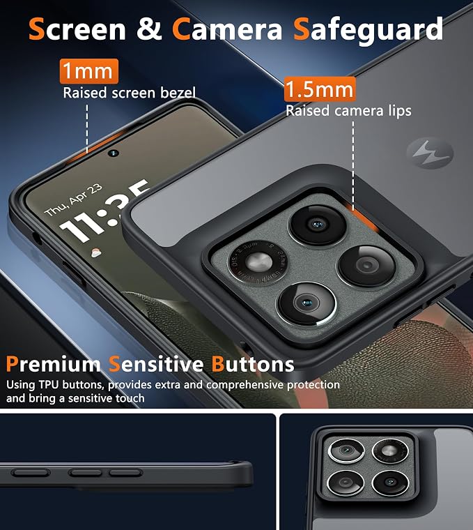 FNTCASE for Motorola Edge-2025 Translucent Case: Matte Textured Military Grade Drop Protection Cell Phone Cover - Slim Rugged Durable Shockproof Protective Bumper Phonecase(6.6 inch/Black)