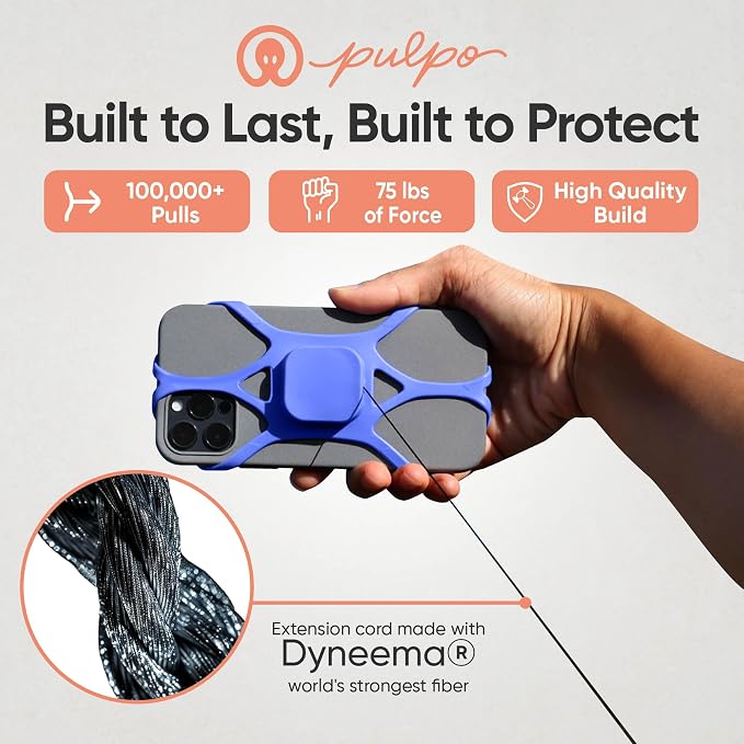 Pulpo Anti Theft Phone Leash with Retractable Dyneema Tether, Secure Phone Leash and Strap for Skiing, Kayak, Travel and Festivals, Fits Smartphones up to 6.8 Inches, Ash Lavender