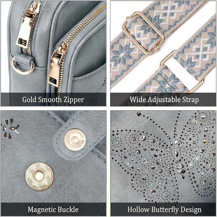 KITEVIUN Crossbody Bags for Women Leather Crossbody Purse Small Shoulder Phone Purse with Adjustable Strap & RFID Card Slots