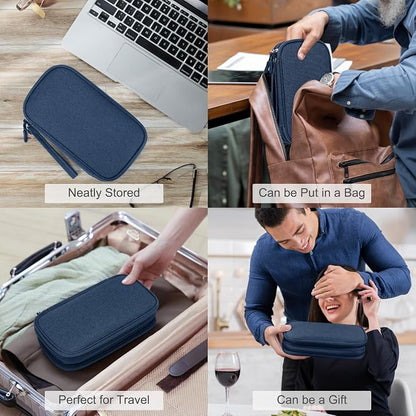FYY Electronic Organizer, Travel Cable Organizer Bag Pouch Electronic Accessories Carry Case Portable Waterproof Double Layers Storage Bag for Cable, Cord, Charger, Phone, Earphone, Medium Size, Navy