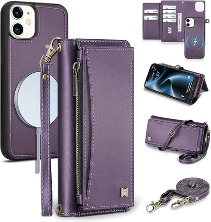 Wallet Case for iPhone 12/12 Pro with Card Holder/Crossbody Wallet/Strap| RFID Blocking | Magnetic | Kickstand | Detachable | PU Leather Phone Case for iPhone 12/12 Pro,6.1 in,Purple