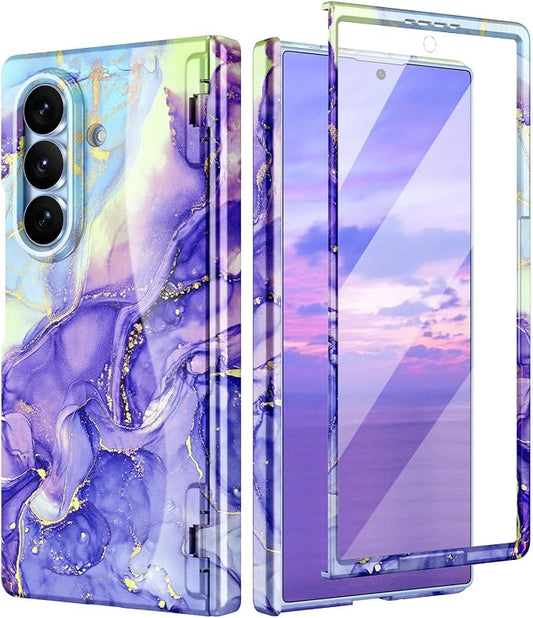 Btscase for Samsung Galaxy Z Fold 8 Ultra Case,Built in Front Screen Protector,[Compatible with MagSafe] Marble Hard PC Slim Shockproof Full Body Drop Protective Case for Z Fold 8 Ultra, Violet