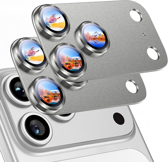 Uyiton Compatible with iPhone 17 Pro Camera Lens Protector - [Not Easy to Break][Strong Adsorption][Case-Friendly] Metal Tempered Glass Rear Camera Screen Cover - Natural Titanium, 2 Packs