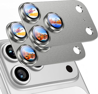 Uyiton Compatible with iPhone 17 Pro Camera Lens Protector - [Not Easy to Break][Strong Adsorption][Case-Friendly] Metal Tempered Glass Rear Camera Screen Cover - Natural Titanium, 2 Packs