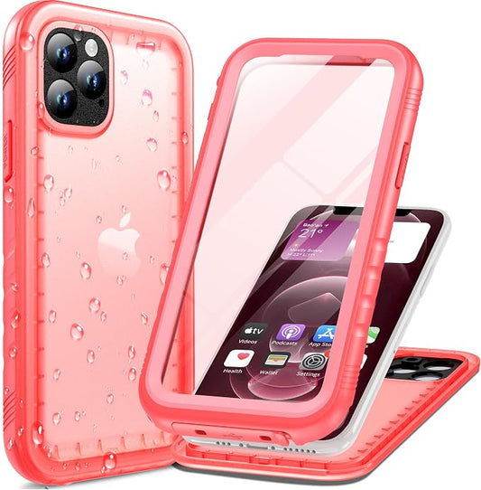 Cozycase Compatible with iPhone 12 Pro Max Case Waterproof, Built-in Screen Protector, Full Body Protective Cover, Shockproof Waterproof Case for iPhone 12 Pro Max 6.7 inch 2020 (Pink)
