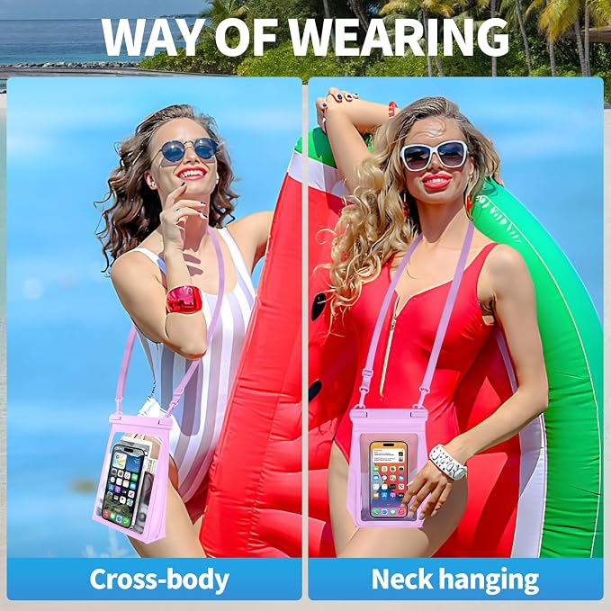 Large Floating Waterproof Phone Pouch, Cell Phone Dry Bag for iPhone 17 16 15 14 13 Pro Max Galaxy Google All Phones, IPX8 Waterproof Bag for Beach Vacation Purple