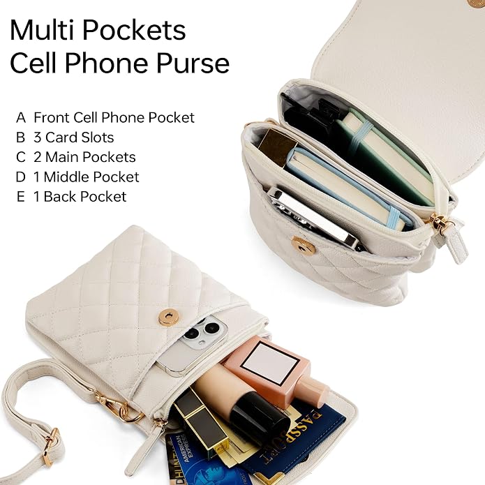 RFID Small Crossbody Purses for Women Quilted Cell Phone Purse with RFID Blocking Credit Card Slots