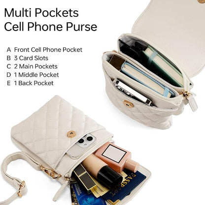 RFID Small Crossbody Purses for Women Quilted Cell Phone Purse with RFID Blocking Credit Card Slots