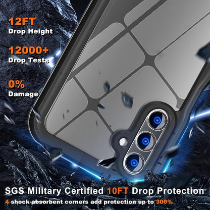 Hualele Galaxy A15 Case Waterproof, Built in Lens & Screen Protector Rugged Full Body Heavy Duty Protective Shockproof IP68 Underwater Case for Samsung Galaxy A15 Black