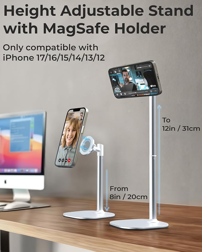 COOPER MagStand - iPhone Stand for Desk & Video Recording, Compatible with MagSafe, Stand for iPhone 17 Pro Max Plus, 16/15/14/13/12 (x2 Pack - Frost White)