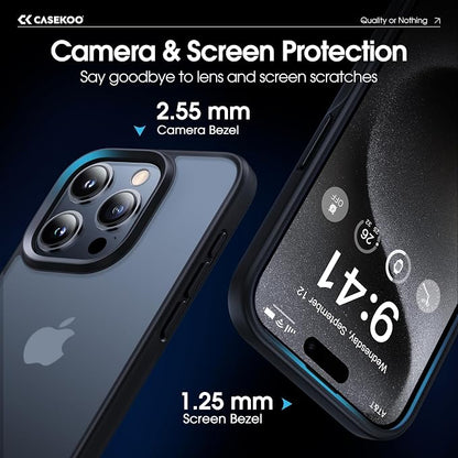 CASEKOO for iPhone 15 Pro Case, [Never Yellow Technology] [Mil-Grade Drop Protection] Translucent Slim Cover Women Men for iPhone 15 Pro Phone Case 6.1 inch, Frosted Black