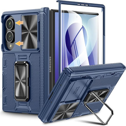 VEGO for Galaxy Fold 8 Case with Rugged Kickstand & Screen Protector, Blue | Hinge Protection[Rotating Stand][Slide Camera Cover]Hard PC Shockproof Protective Case for Samsung Z Fold 8