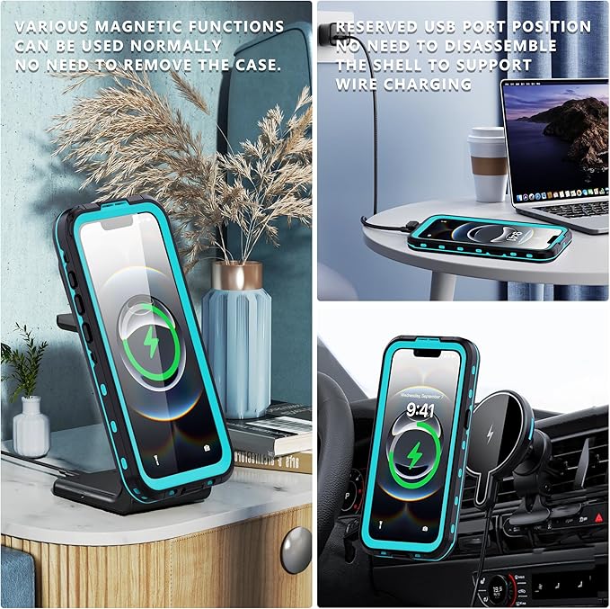 GOLDJU for iPhone 16e Case Waterproof, with IP68 Underwater & Magnetic, Built-in Screen Protector, Full-Body Protective Phone Case for iPhone 16e 2025, Blue/Clear