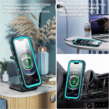 GOLDJU for iPhone 16e Case Waterproof, with IP68 Underwater & Magnetic, Built-in Screen Protector, Full-Body Protective Phone Case for iPhone 16e 2025, Blue/Clear