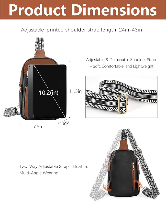 Anti Theft Crossbody Bags for Women,RFID Sling Bag Travel Purse,Vegan Leather Cross Body Purses Chest Bag for Travel(Black+Brown) | Multi-Pocket, Structured bag, Any Occasion