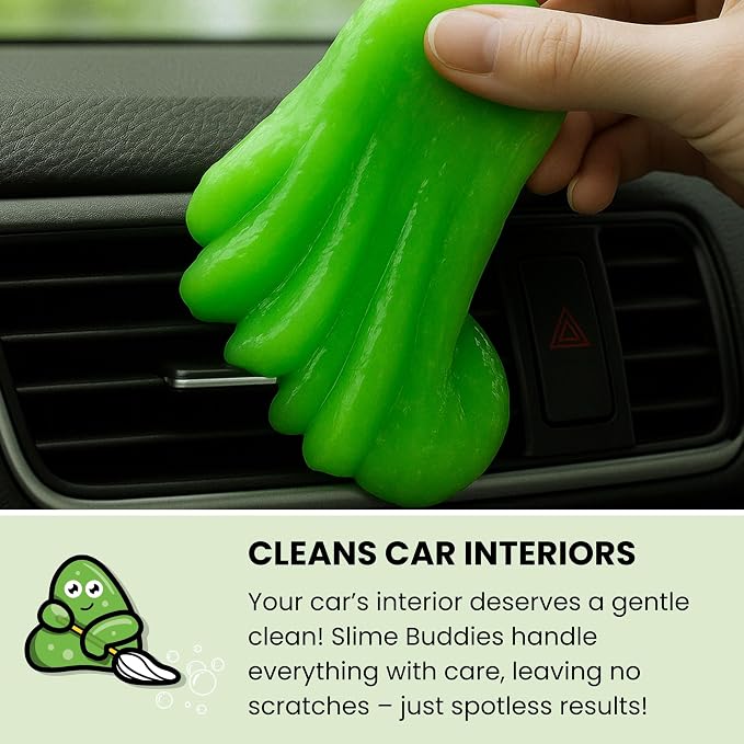 Slime Buddies Car Cleaning Gel Putty - 3 Pack Apple Scented Interior Detailing Tool for Cup Holder, Air Vent & Keyboard - Reusable Auto Detailing Accessories - Dust Remover Goop - Gifts for Men Women