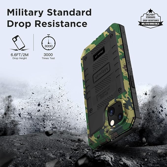 Mitywah Waterproof Case for iPhone 14, Heavy Duty Shockproof Case with Built-in Screen Protector, Full Body Underwater Protective Metal Case 6.1 inch, Camouflage