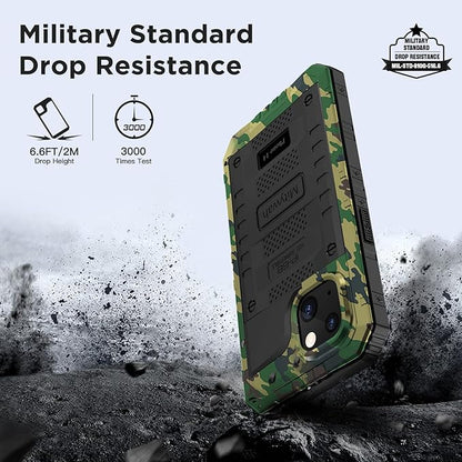 Mitywah Waterproof Case for iPhone 14, Heavy Duty Shockproof Case with Built-in Screen Protector, Full Body Underwater Protective Metal Case 6.1 inch, Camouflage