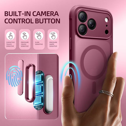 BERFY for iPhone 17 Pro Max Case, Compatible with MagSafe, Built-in Privacy Screen Protector, Camera Protection, Shockproof Full Body Phone Case 6.9", Translucent Deep Red