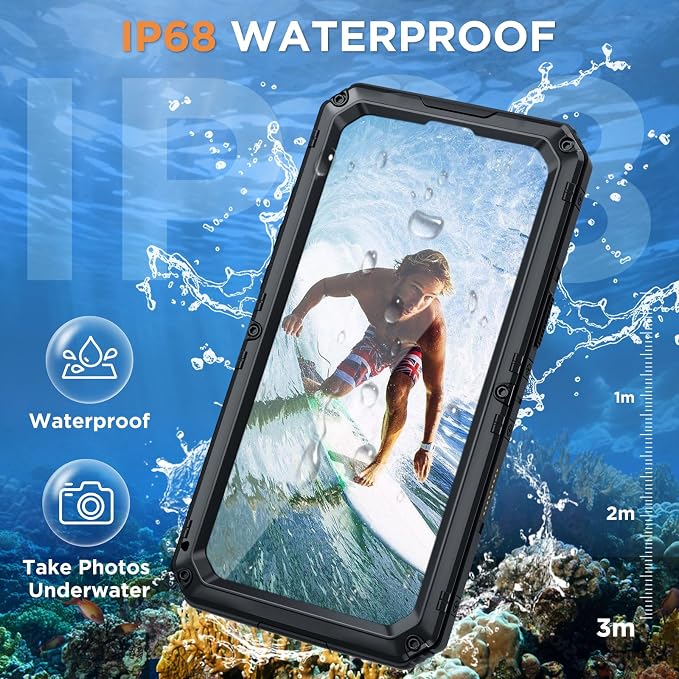 Beasyjoy for iPhone 16 Case Waterproof, Metal Heavy Duty Full Body Protective Case with Built-in Screen Protector, Military Grade Shockproof Dustproof Defender Rugged Cover for iPhone 16 6.1" Black