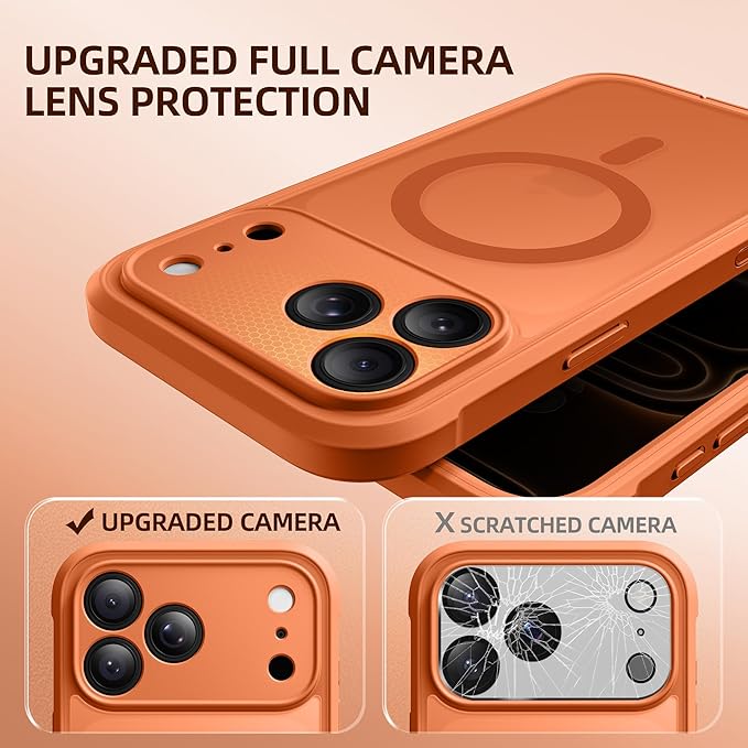 BERFY for iPhone 17 Pro Max Case, Compatible with MagSafe, Built-in Privacy Screen Protector, Camera Protection, Shockproof Full Body Phone Case 6.9", Translucent Cosmic Orange