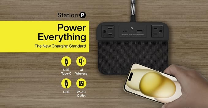 Nonstop Station P Bedside Charging Station – Wireless Charging, USB & USB-C Power, 2X AC Sockets Hotel-Grade Design.