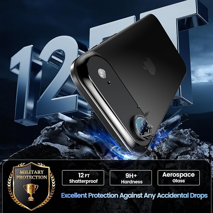 CACOE Camera Lens Protector for iPhone Air - Metal Frame Tempered Glass Cover, [Anti-Scratch] [Drop-Proof][Strong-Adhesion] Camera Screen Cover(Dark Black)