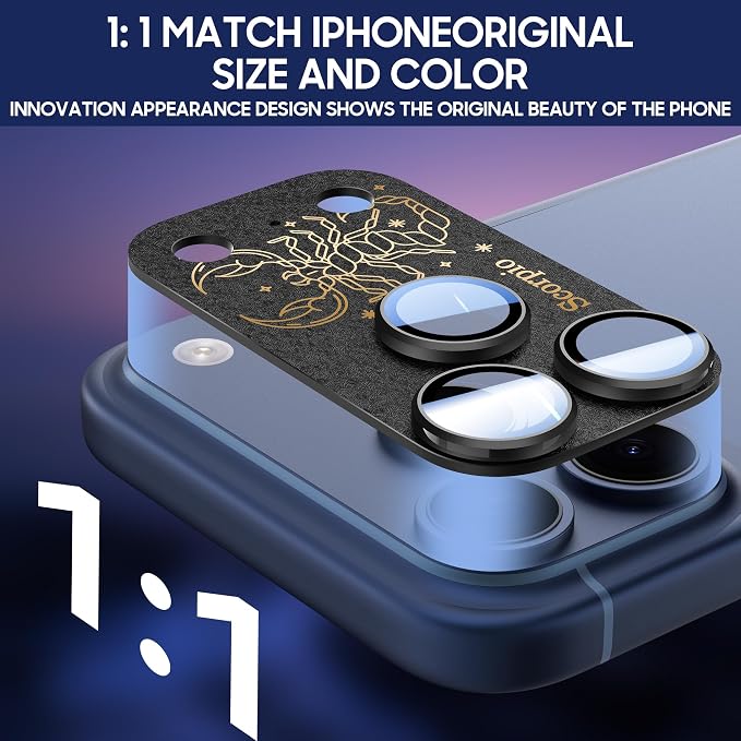 2 Pack Camera Lens Protector for iPhone 17 Pro,Cancer Pattern, AR 360-Degree Protection,Drop Protection,Anti Scratch Full-Coverage,Camera Transmfttance HD,Easy Installation,Black