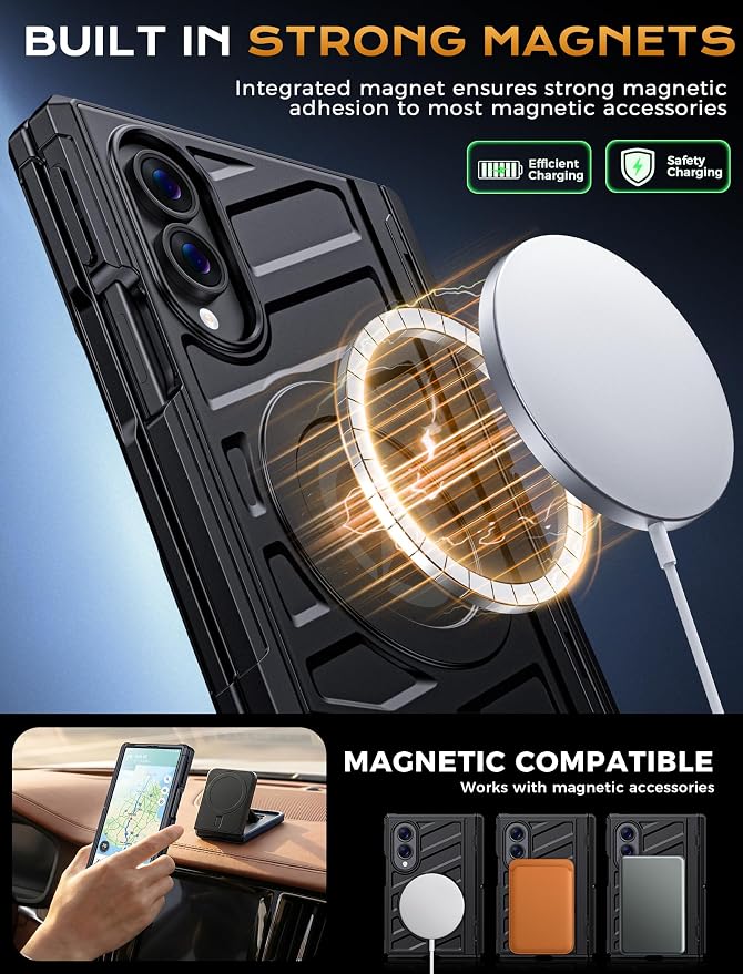 Protective Case for Samsung Galaxy Z Fold 8 5G 2026, Magnetic MagSafe Compatible, Full Hinge Protection, Dual Angle Kickstand, Shockproof Anti-Scratch TPU+PC Phone Cover Black