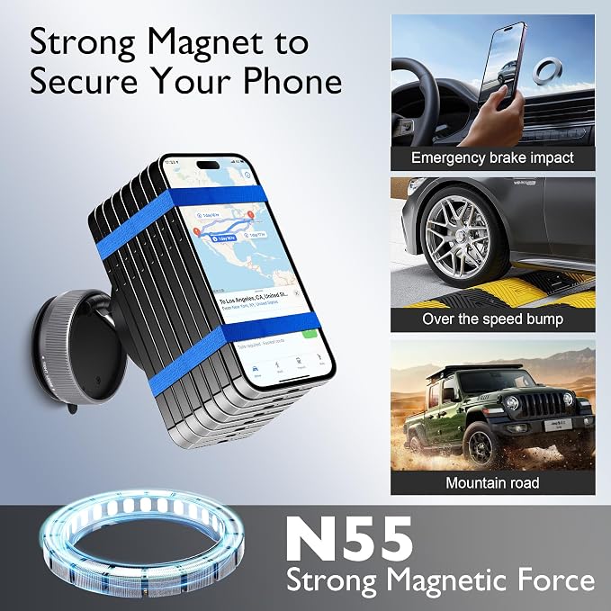 CornrStr Mirror Phone Holder for Shower Magsafe Compatible - Instant Suction Reusable Shower Phone Holder for Windshield, Car, Travel, Gym, Portable, Fits Android & iPhone 17, 16, 15