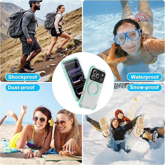 Waterproof Phone Case Compatible with iPhone 17 Pro, IP68 Waterproof Shockproof Dust-Proof Phone Case with Built in Screen Protector, Full Body Protective Case (Green Lake, iPhone 17 Pro)