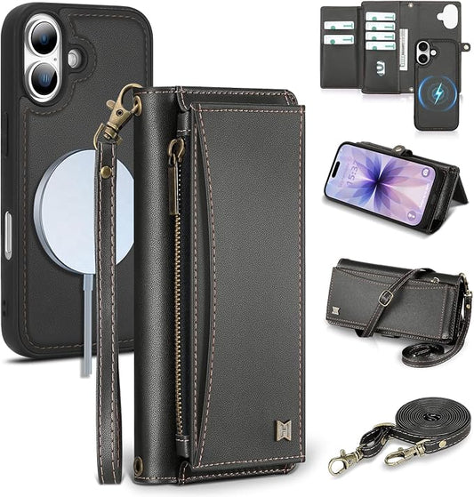 Wallet Case for iPhone 17 with Card Holder/Crossbody Wallet/Strap,[RFID Blocking][Magnetic] PU Leather Phone Case for iPhone 17,6.3 in,Black