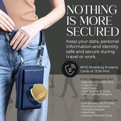 BULL GUARD Crossbody Leather Wallet Phone Purse, Anti Theft and RFID Blocking, Elegant Design for Travel