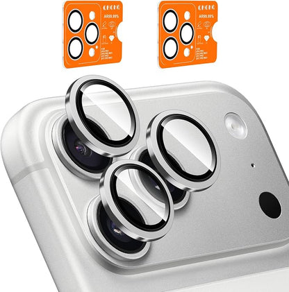 QHOHQ 2 Set Camera Lens Protector for iPhone 17 Pro Max/17 Pro/16 Pro Max/16 Pro/15 Pro Max/15 Pro, Individual Anti Shatter Lens Protector,[15FT Military Grade Protection],1-Second Auto-Install- Silver
