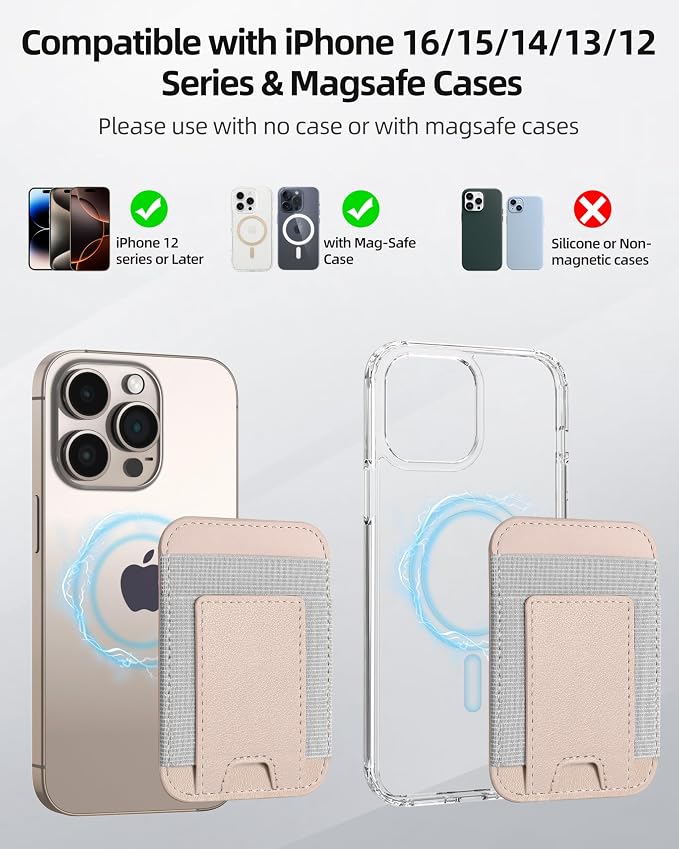 Upgraded for Magsafe Wallet, Strongest Magnetic Wallet for iPhone 17/16/15/14/13/12 Series, Magnetic Card Holder with 2 Card Slots, RFID Blocking, Vegan Leather, Fit 7 Cards, Desert Titanium Gold