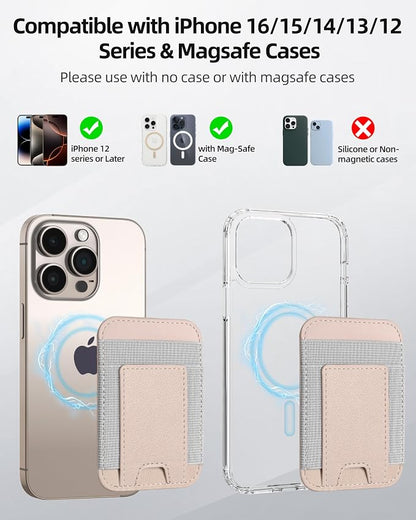Upgraded for Magsafe Wallet, Strongest Magnetic Wallet for iPhone 17/16/15/14/13/12 Series, Magnetic Card Holder with 2 Card Slots, RFID Blocking, Vegan Leather, Fit 7 Cards, Desert Titanium Gold