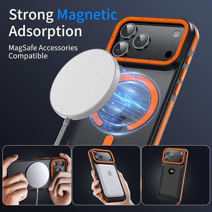 Strong Magnetic for iPhone 17 Pro Case with 1x Screen Protector + 1x Camera Cover [Military-Grade Protection] Compatible with MagSafe Slim Thin Phone Cover for iPhone 17 Pro 6.3 inch, Orange Bumper