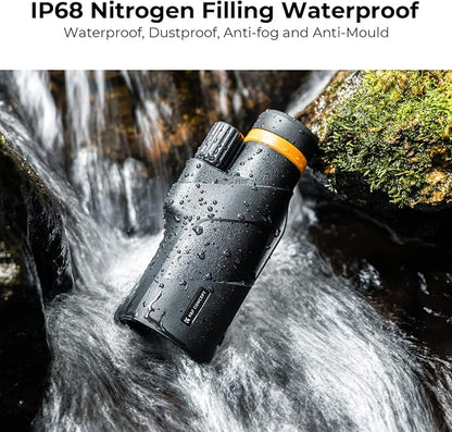 K&F Concept® IP68 10 Meters Waterproof 12X50 Monocular Telescope with Cleaning Cloth, Scope BAK-4 Prism FMC for Stargazing, Birdwatching, Hunting, Camping, Traveling, HD Monocular for Adults