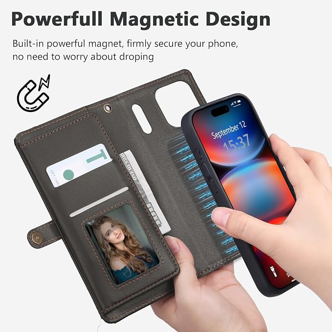 Wallet Case for iPhone 17 Pro Max with Card Holder/Crossbody Wallet/Strap,[RFID Blocking][Magnetic] PU Leather Phone Case for iPhone 17 Pro Max,6.9 in,Black