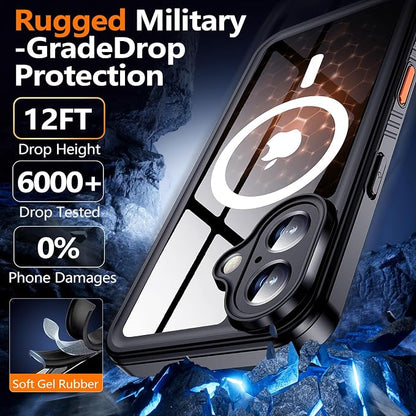 xiwxi for iPhone 16 Case Waterproof,[IP68 Underwater][Built-in Screen Protector ][Compatible with MagSafe][15FT Military Dropproof][Dustproof] Full Body Shockproof Protective Phone Case 6.1" Black